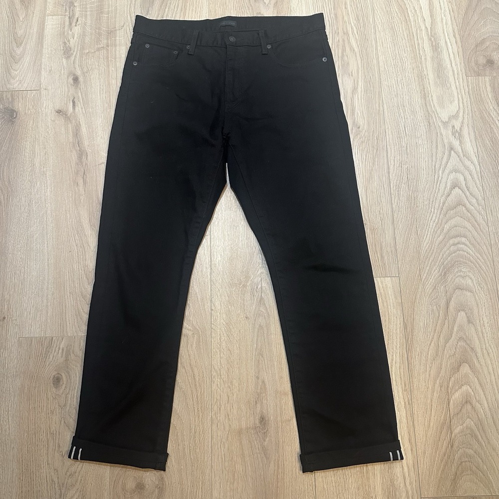 Uniqlo Selvedge Slim Straight Jeans Stretch Denim 33x34‎ Mens Black Pants